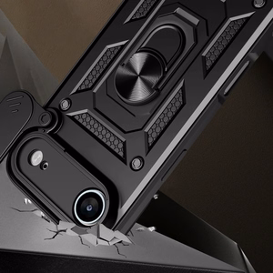 Hybrid Armor Camshield Suojakuori jalustalla ja kameran suojuksella iPhone 17 Air:lle - musta