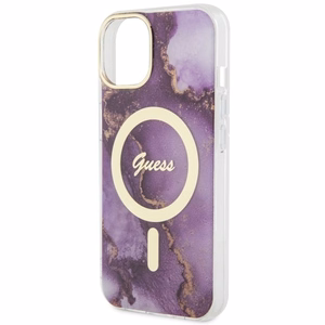 Guess GUHMP14SHTMRSU iPhone 14 6.1 violetti/violetti suojakuori Golden Marble MagSafe