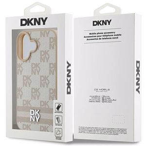 DKNY Checkered Pattern & Printed Stripes iPhone 16 Case - Pink