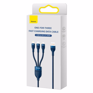 Baseus Flash Series II 3-in-1 -kaapeli USB-A - USB-C/Lightning/Micro USB - 66W 6A 1,2 m CASS040003 - sininen