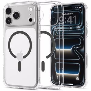 Spigen Ultra Hybrid MagSafe -suojakuori iPhone 18 Pro / 17 Pro -malleille, läpinäkyvä grafiitinharmaa