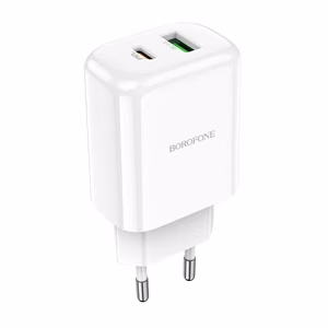 Borofone BN4 Potential USB+Type-C QC 3.0 PD 2.0 20W seinälaturi, valkoinen