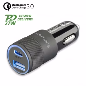 Autolaturi Rapid+ 27W Quick Chargella, harmaa / musta