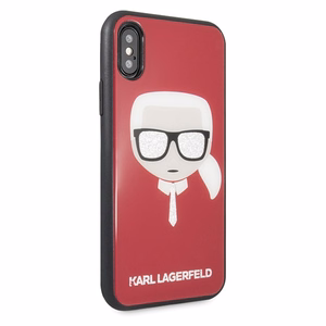 Karl Lagerfeld Iconic Glitter Karlin pää iPhone X / Xs Suojakuori - Punainen