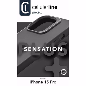 Cellularline Sensation Plus -suojakuori iPhone 15 Pro -laitteelle, materiaaliin integroidulla Microban-antibakteeriteknologialla, musta