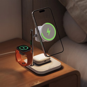 Acefast E39 Qi2.2 25W 4-in-1 langaton pöytälaturi puhelimelle, kellolle ja kuulokkeille yövalolla - valkoinen