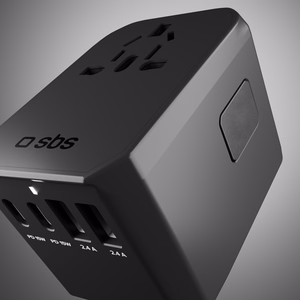 SBS Universaali GaN Matkasovitin 70W 3xUSB-C 2xUSB-A kotelolla - musta