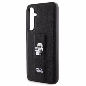 Karl Lagerfeld Gripstand Saffiano Karl&Choupette Pins suojakuori Samsung Galaxy S23 FE:lle - musta