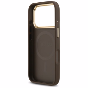 Guess 4G Strass Logo & Big Strap Metal Buttons MagSafe suojakuori iPhone 17 Pro - ruskea