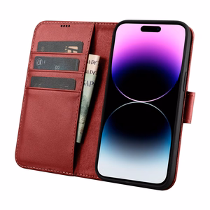 iCarer Lompakko Kotelo 2in1 Cover iPhone 14 Pro Max Nahka Flip Cover Anti-RFID Punainen (WMI14220728-RD)