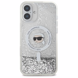 Karl Lagerfeld Liquid Glitter Karl Head MagSafe Suojakuori iPhone 16:lle - läpinäkyvä