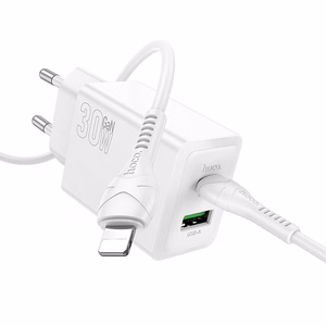 Puhelinlaturi Hoco USB-A + USB-C QC3.0 PD AFC 3A 30W + USB-C - USB-C -kaapeli N71 valkoinen