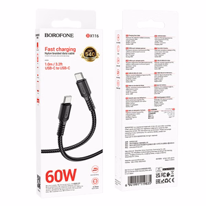 Borofone kaapeli BX116 Certain - Type C - Type C - PD 60W 3A 1 metri musta