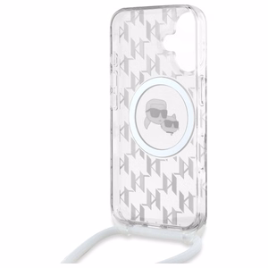 Karl Lagerfeld IML Crossbody Monogram Karl & Choupette Head MagSafe Suojakuori iPhone 16:lle - läpinäkyvä
