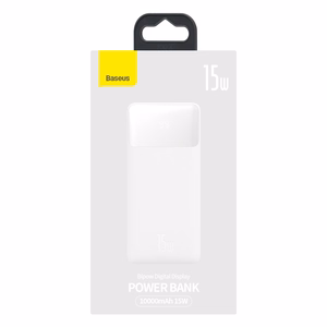 Baseus Bipow Varavirtalähde näytöllä 10000mAh 15W valkoinen + USB-A - Micro USB Kaapeli 0.25m valkoinen