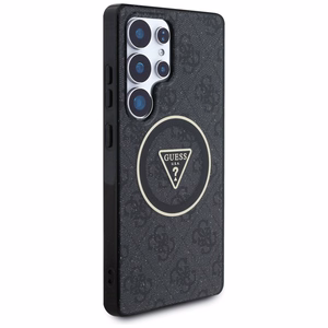 Guess 4G Glitter Triangle Buttons MagSafe -suojakuori Samsung Galaxy S25 Ultra musta