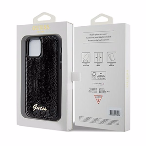 Guess Sequin Script Metal -suojakuori iPhone 12/12 Prolle - musta
