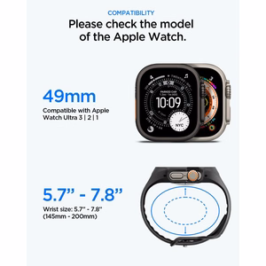 Spigen Liquid Air Pro -suojakuori rannekkeella ja 9H-panssarilasi Apple Watch Ultra 49 mm -mallille, mustat