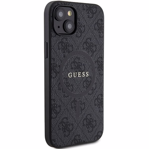 Guess 4G Collection nahka Metal Logo MagSafe kotelo iPhone 15/14/13 - musta