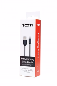 SEEK TOTI USB-A – Lightning, 2 m PVC datakaapeli 2A (ei-MFI), musta