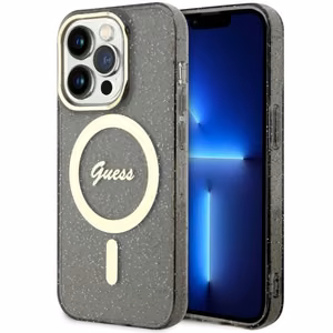 Guess GUHMP14XHCMCGK iPhone 14 Pro Max 6,7 musta suojakuori Magsafe IML Glitter Gold