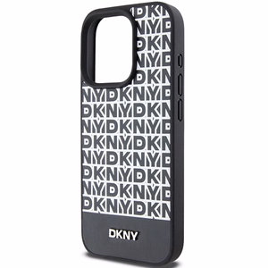 DKNY Nahkainen Painettu Pattern Metal Logo MagSafe Suojakuori iPhone 15 Pro Max:lle - Musta