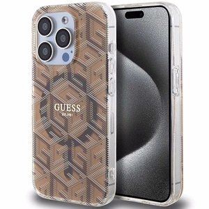 Guess IML GCube MagSafe Suojakuori iPhone 15 Pro:lle - ruskea