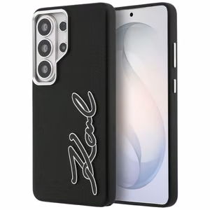 Karl Lagerfeld Suojakuori Grained Signature Metal Resin Logo Samsung Galaxy S26 Ultra:lle musta
