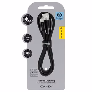 Blavec kaapeli Candy punottu - USB - Lightning - 2,4A 1 metri Apple CarPlay (CCA-UL24B10) musta
