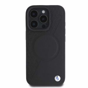 BMW Signature nahkainen puolikuviollinen ja Circle MagSafe Suojakuori iPhone 16 Pro:lle - musta