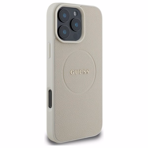 Guess Grained Gold Ring MagSafe Suojakuori iPhone 16 Pro Max:lle - Beige