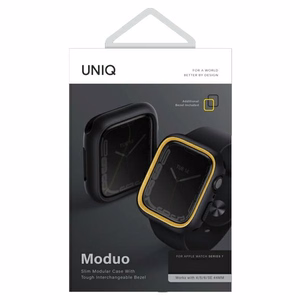 Uniq Moduo kotelo Apple Watch 4/5/6/7/8/9/SE/SE2 44/45mm - musta ja sinappi