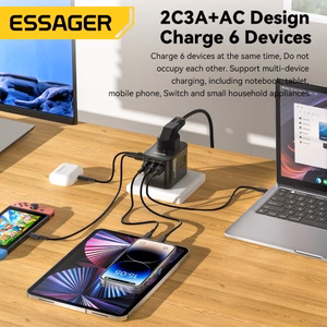 Charger Essager "Travel Global 1" Black 35W (2xPD / 3xQC3.0) (EU / US / UK)