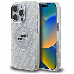 Karl Lagerfeld IML Glitter Karl & Choupette Heads Logo MagSafe suojakuori iPhone 16 Pro Max - harmaa