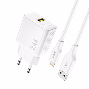 Dudao A23LEU 2,4A GaN EU USB-A seinälaturi USB-A - Lightning kaapelilla - valkoinen