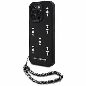 Karl Lagerfeld Saffiano Crystals ketjulla iPhone 16 Pro Suojakuori - Musta