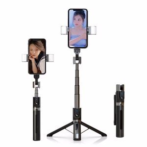 Selfie Stick - irrotettavalla Bluetooth-kaukosäätimellä, jalustalla ja 2 LED-valolla - P96D-2 - musta