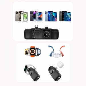 Wozinsky WF16-YLS 5000mAh 15W Lightning Mini Power Bank, jossa on sisäänrakennettu USB-C-kaapeli ja Apple Watch -laturi - musta