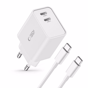 Tech-Protect C35W 2x USB-C PD 35W charger with USB-C / USB-C cable - white