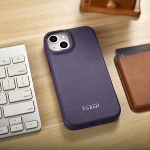 iCarer CE Premium Nahka Folio Case iPhone 14 Plus Magneettinen Flip Nahka Folio Case MagSafe Tumman violetti (WMI14220715-DP)