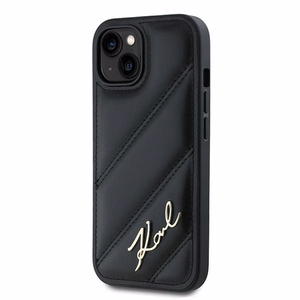 Karl Lagerfeld Diagonal Quilted Script Suojakuori iPhone 15 Plus / 14 Plus:lle - musta