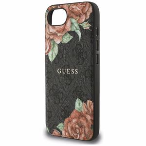 GUESS 4G Flowers Print MagSafe Alkuperäinen Suojakuori iPhone 17e/16e:lle - Musta