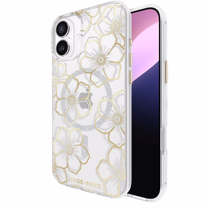Case-Mate Floral Gems MagSafe suojakuori iPhone 16 Plus -laitteelle, kullanvärinen