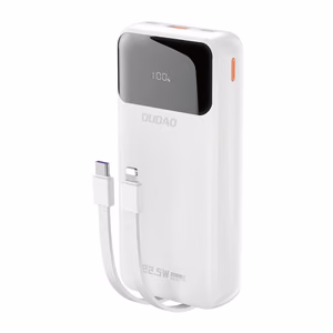 Dudao K15Pro Power Bank 20000mAh 22.5W PD USB-C / USB-A / Sisäänrakennettu Lightning ja USB-C kaapelit - Valkoinen