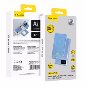 Blavec BJ-03 10000 mAh ohut magneettinen MagSafe-varavirtalähde, 13,5 mm, USB-C, 22,5 W, 3-in-1 (PBBJ03-MC10LB) (väri: vaaleansininen; alumiinirunko)