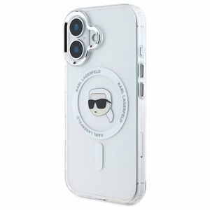 Karl Lagerfeld IML Metal Karl Head MagSafe Suojakuori iPhone 16 Plus:lle - Valkoinen