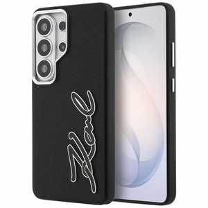 Karl Lagerfeld Suojakuori Grained Signature Metal Resin Logo Samsung Galaxy S26 Ultra:lle musta