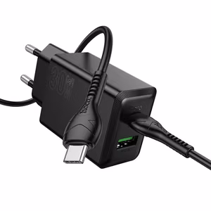 Puhelinlaturi Hoco USB-A + USB-C QC3.0 PD AFC 3A 30W + USB-C - USB-C -kaapeli N71 musta