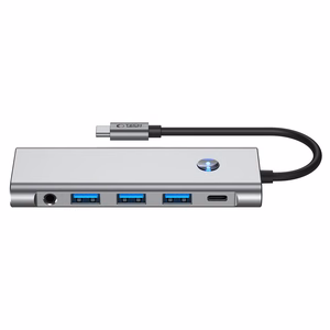 Tech-Protect HB04 HUB Sovitin 9in1 USB-C + USB2.0 + USB3.0 + HDMI 4K 60Hz + SD / TF + PD100W + AV3.5 - harmaa