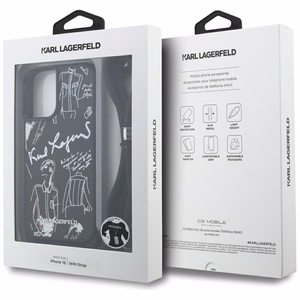 Karl Lagerfeld Suojakuori iPhone 16:lle KLHCP16SPGGRMPCK MagSafe-yhteensopiva (CRSSBY Grained PU W/ Pattern & Logo) - Musta